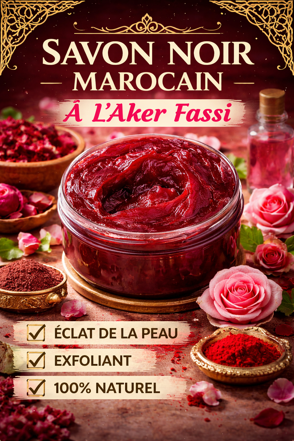 Savon Noir à l’Aker Fassi : Gommage Éclat & Soin Rose du Maroc - Mr cosmétiqueSavon Noir à l’Aker Fassi : Gommage Éclat & Soin Rose du Maroc